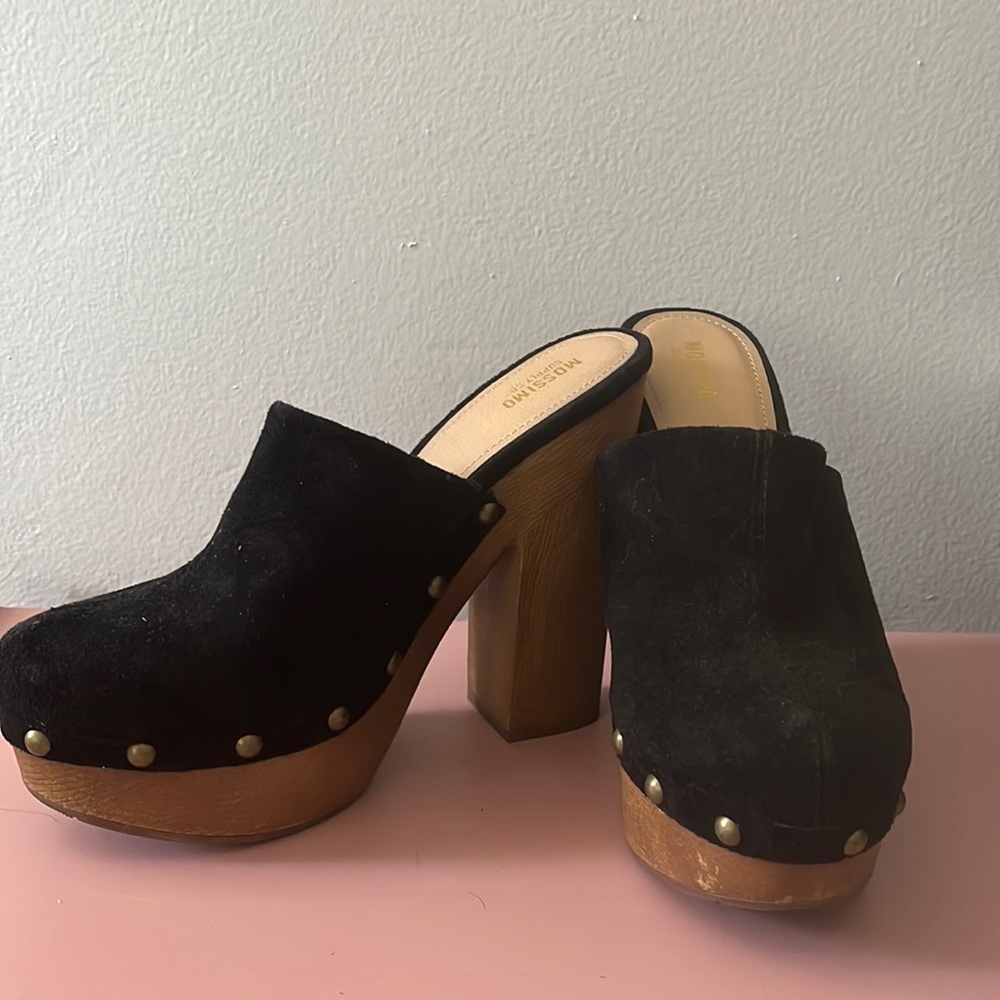 Black Suede Platform Clogs- 7.5